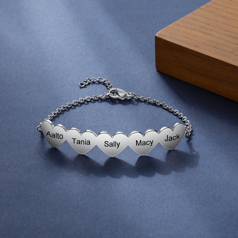 Chain Of Love - 5 Custom Name Sterling Silver Chain Bracelet-Customized Jewel