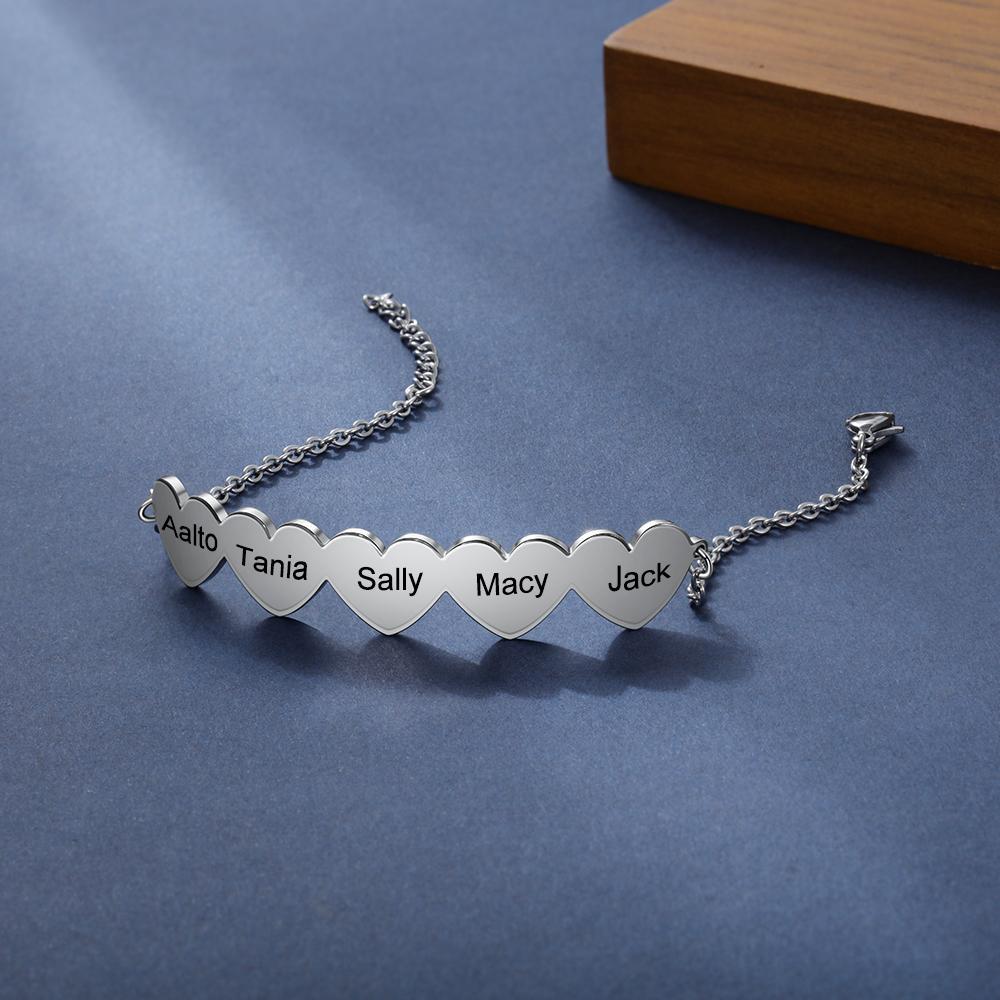 Chain Of Love - 5 Custom Name Sterling Silver Chain Bracelet-Customized Jewel