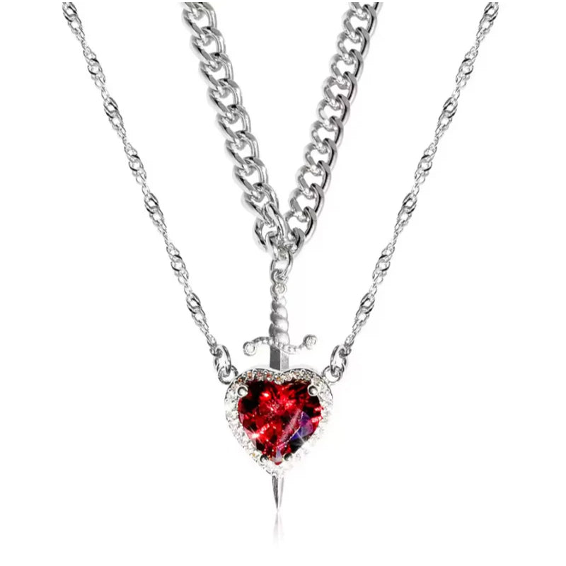 Double Chain Necklace With Cordate Shaped Pendant-Customized Jewel