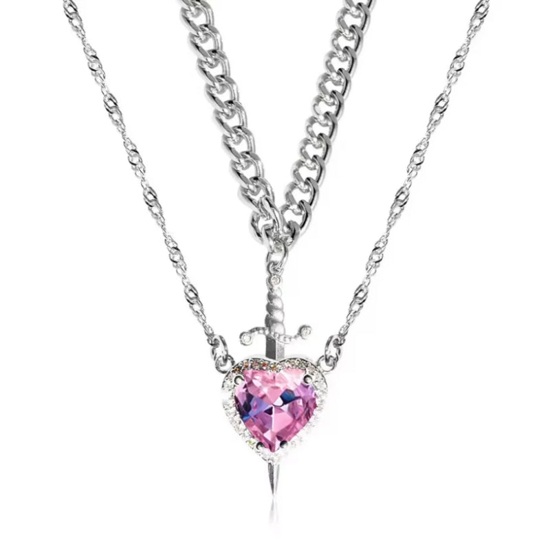 Double Chain Necklace With Cordate Shaped Pendant-Customized Jewel