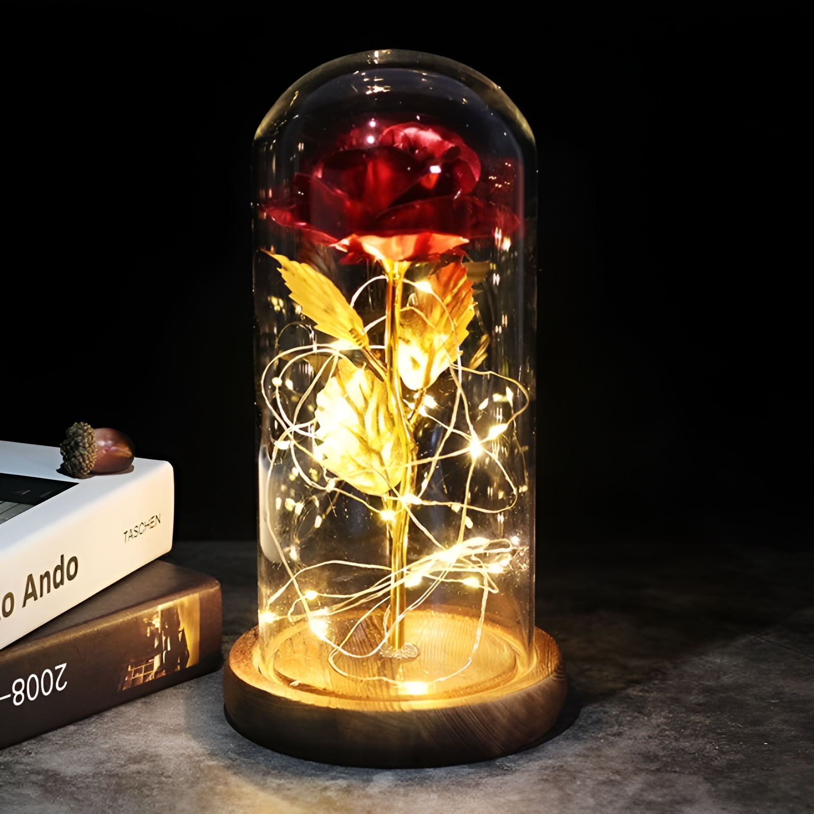 Enchanted Rose With Decorative Glass Dome For Display