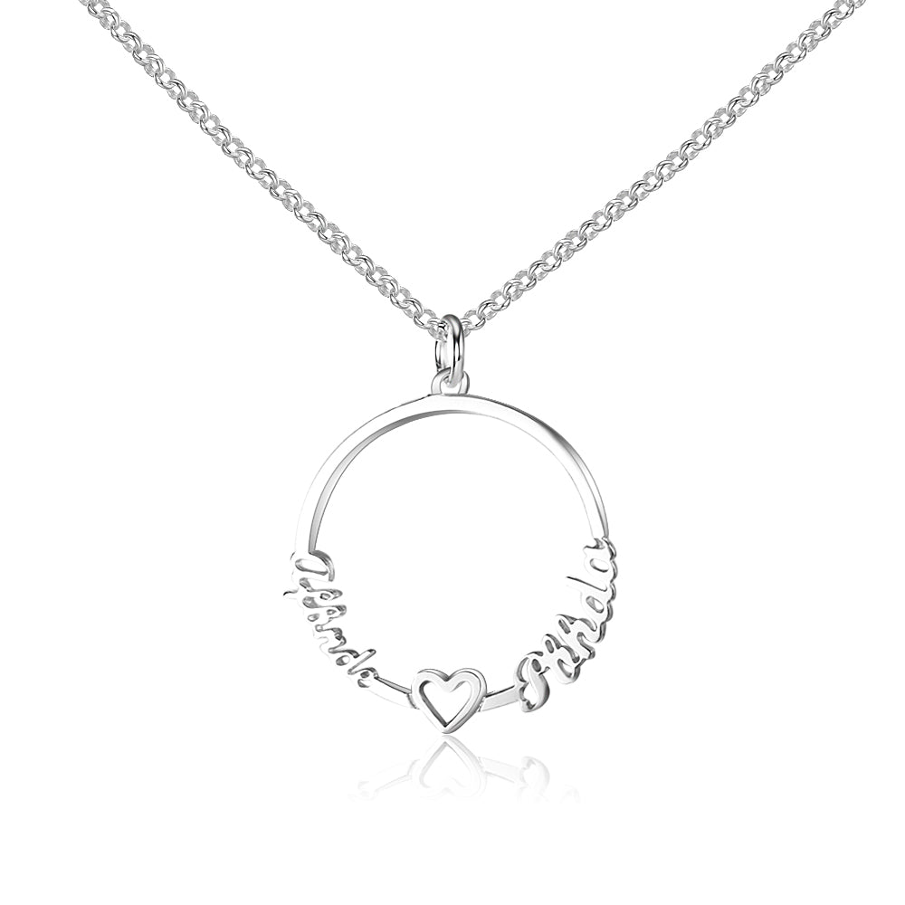 Personalized Custom 2 Names Necklace for Women 925 Sterling Silver Circle Necklace with Heart Fine Jewelry-Customized Jewel