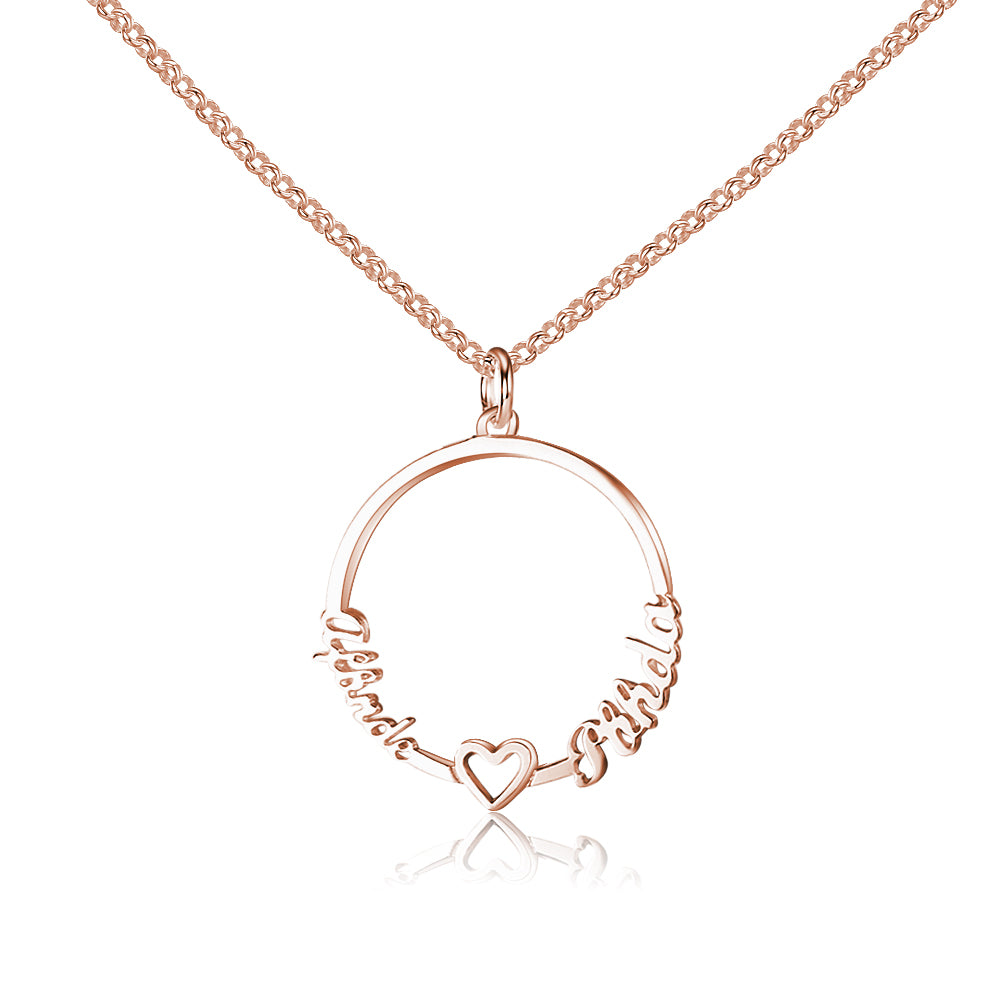 Personalized Custom 2 Names Necklace for Women 925 Sterling Silver Circle Necklace with Heart Fine Jewelry-Customized Jewel