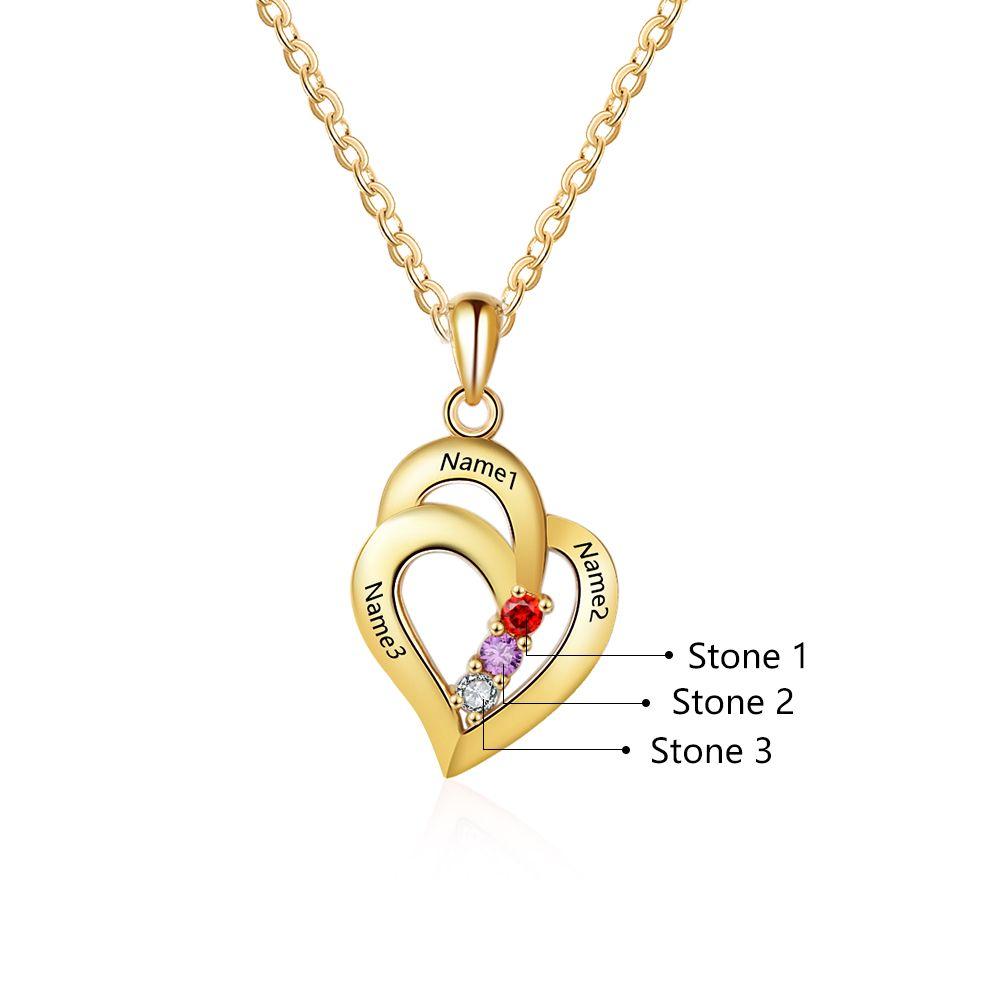All My Heart Gold Plated Sterling Silver Necklace - 3 Birthstone & Custom Names-Customized Jewel