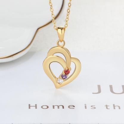 All My Heart Gold Plated Sterling Silver Necklace - 3 Birthstone & Custom Names-Customized Jewel
