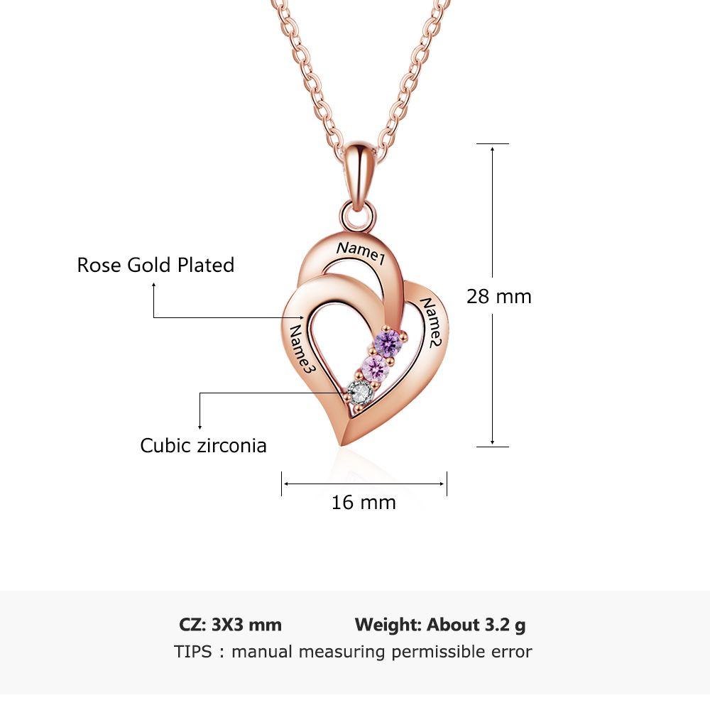 All My Heart Rose Gold Plated Sterling Silver Necklace - 3 Birthstone & Custom Names-Customized Jewel
