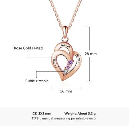 All My Heart Rose Gold Plated Sterling Silver Necklace - 3 Birthstone & Custom Names-Customized Jewel