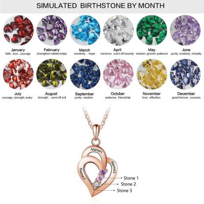 All My Heart Rose Gold Plated Sterling Silver Necklace - 3 Birthstone & Custom Names-Customized Jewel