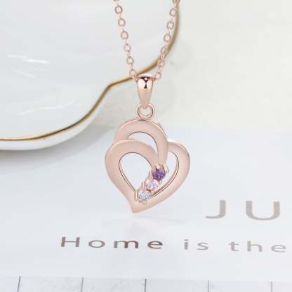 All My Heart Rose Gold Plated Sterling Silver Necklace - 3 Birthstone & Custom Names-Customized Jewel