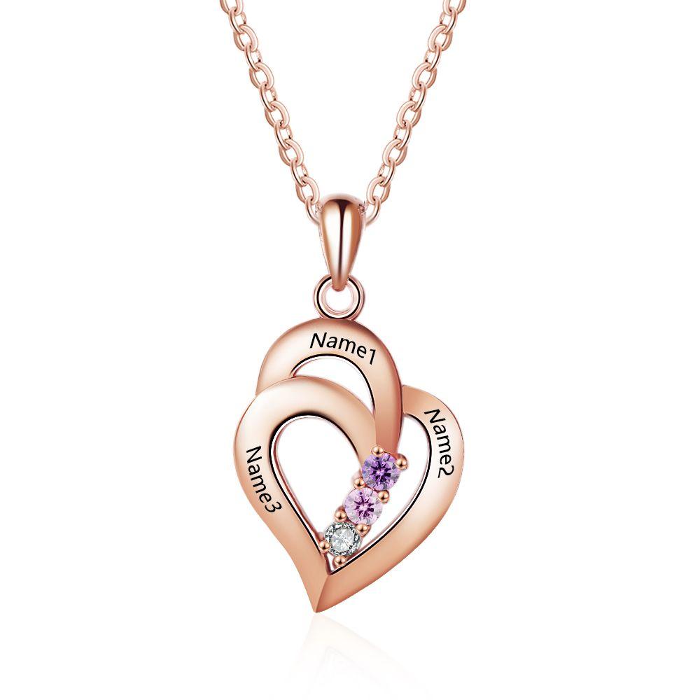 All My Heart Rose Gold Plated Sterling Silver Necklace - 3 Birthstone & Custom Names-Customized Jewel