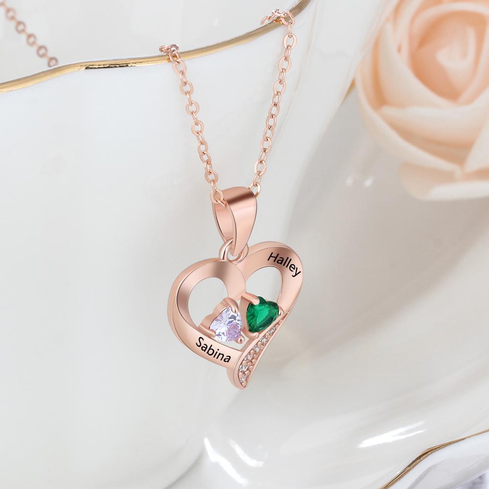 It Takes Two Rose Gold Necklace - 2 Birthstone & Custom Names-Customized Jewel