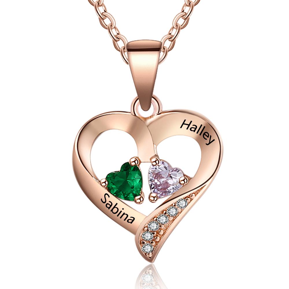 It Takes Two Rose Gold Necklace - 2 Birthstone & Custom Names-Customized Jewel