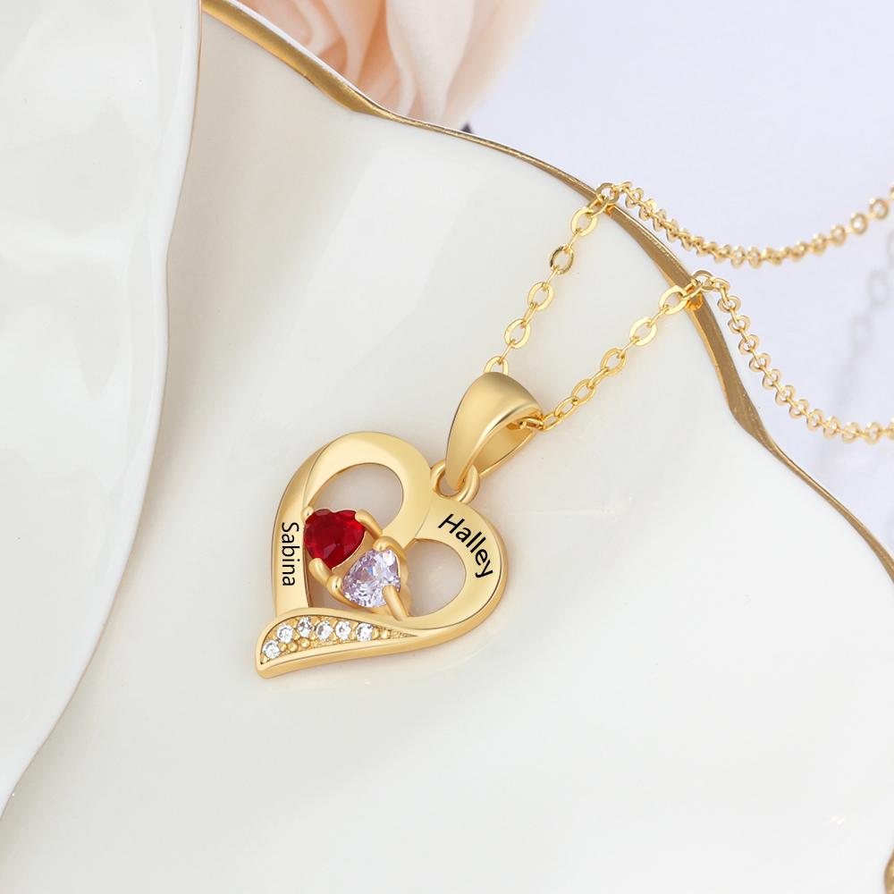 It Takes Two Gold Necklace - 2 Birthstone & Custom Names-Customized Jewel