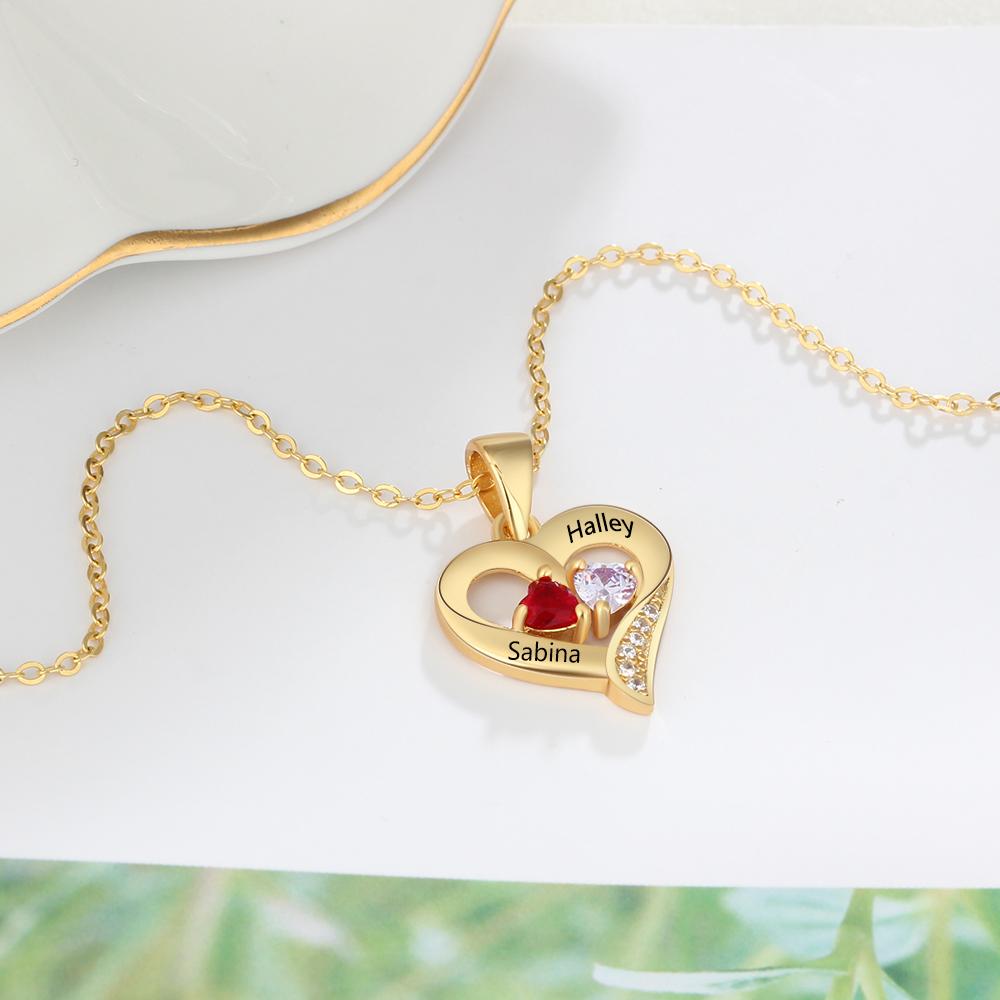 It Takes Two Gold Necklace - 2 Birthstone & Custom Names-Customized Jewel