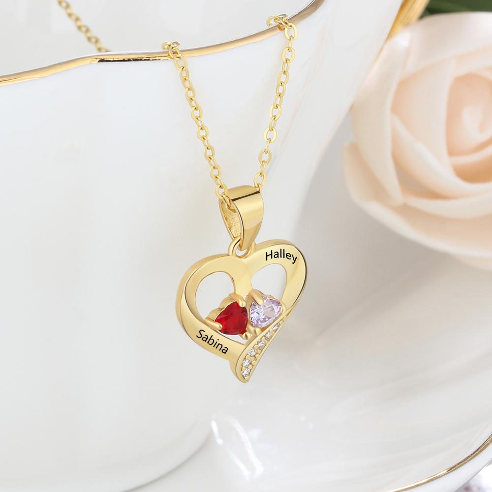 It Takes Two Gold Necklace - 2 Birthstone & Custom Names-Customized Jewel