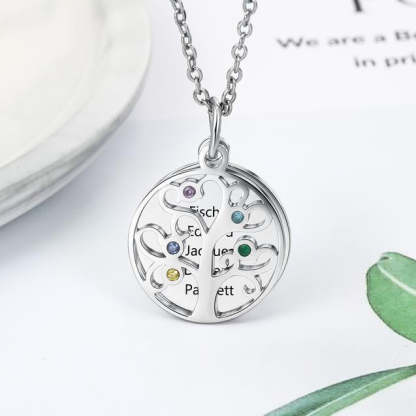 Personalized Stainless Steel Necklace - Engraved Five Custom Names & Birthstones - Family Tree Pendant-Customized Jewel