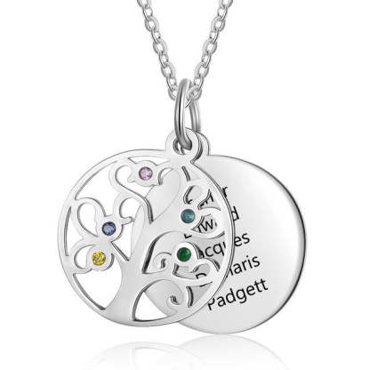 Personalized Stainless Steel Necklace - Engraved Five Custom Names & Birthstones - Family Tree Pendant-Customized Jewel