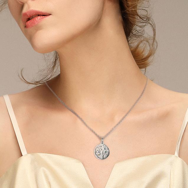 Personalized Stainless Steel Necklace - Engraved Five Custom Names & Birthstones - Family Tree Pendant-Customized Jewel
