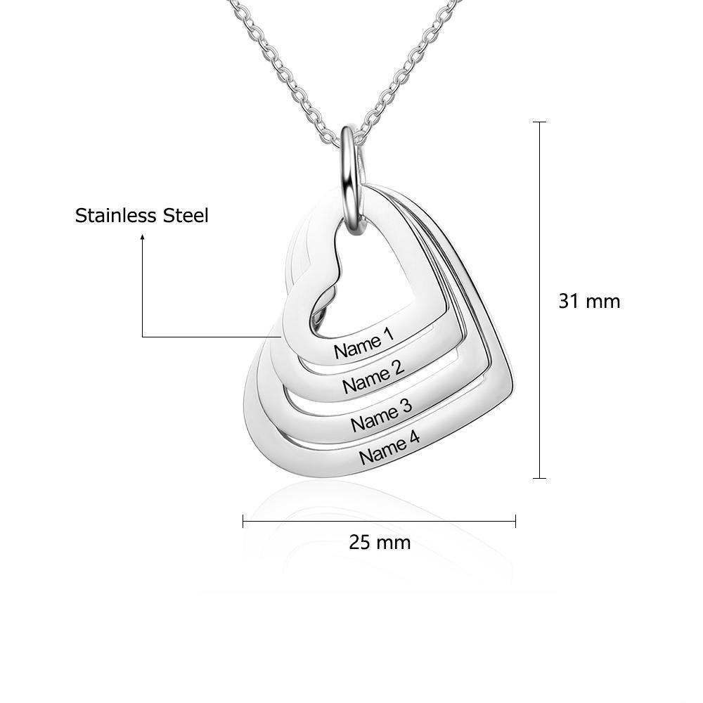 Hollow Heart Sterling Silver Necklace - 4 Custom Names-Customized Jewel