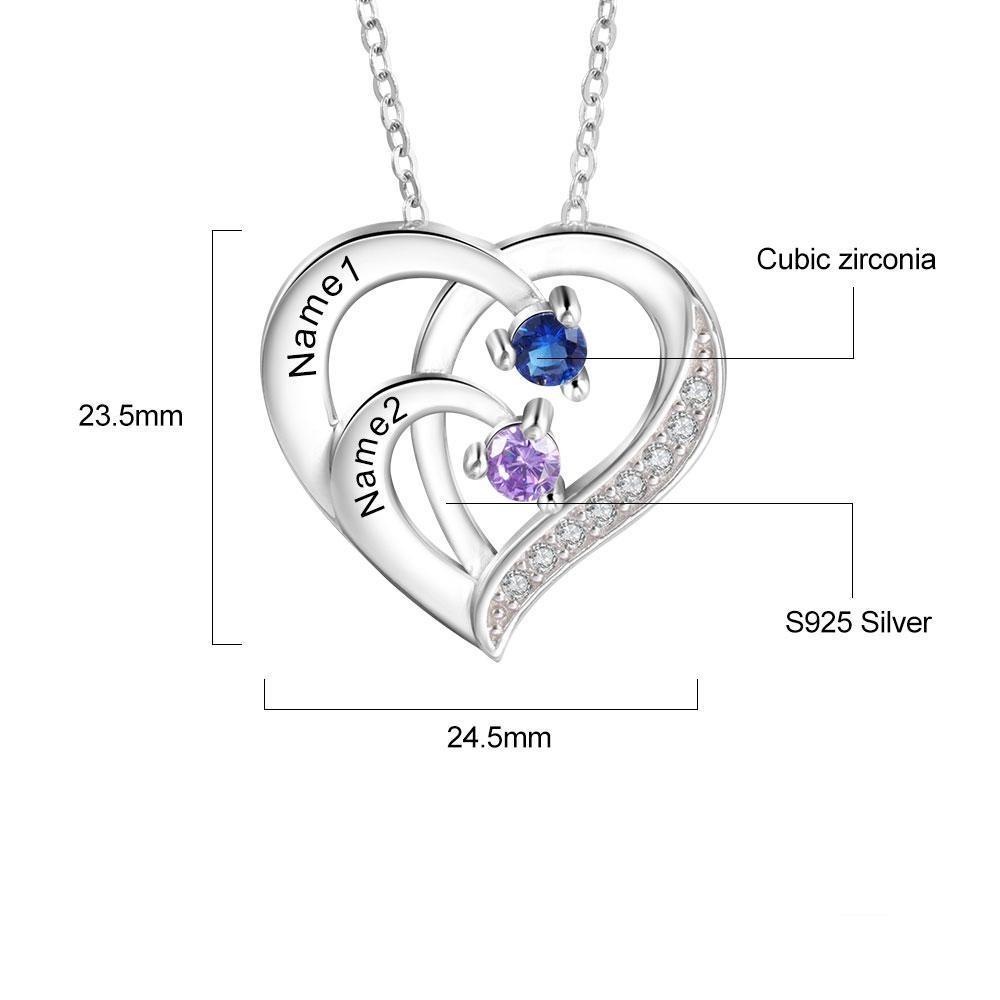 Into Love Sterling Silver Necklace - 2 Birthstone & Custom Names-Customized Jewel