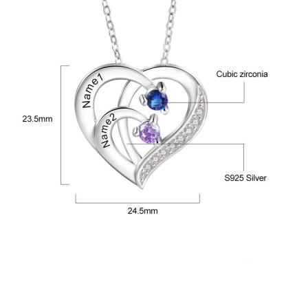 Into Love Sterling Silver Necklace - 2 Birthstone & Custom Names-Customized Jewel