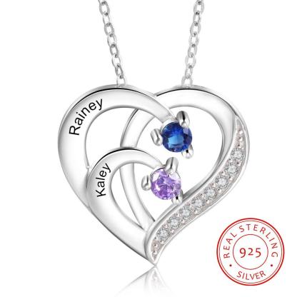 Into Love Sterling Silver Necklace - 2 Birthstone & Custom Names-Customized Jewel