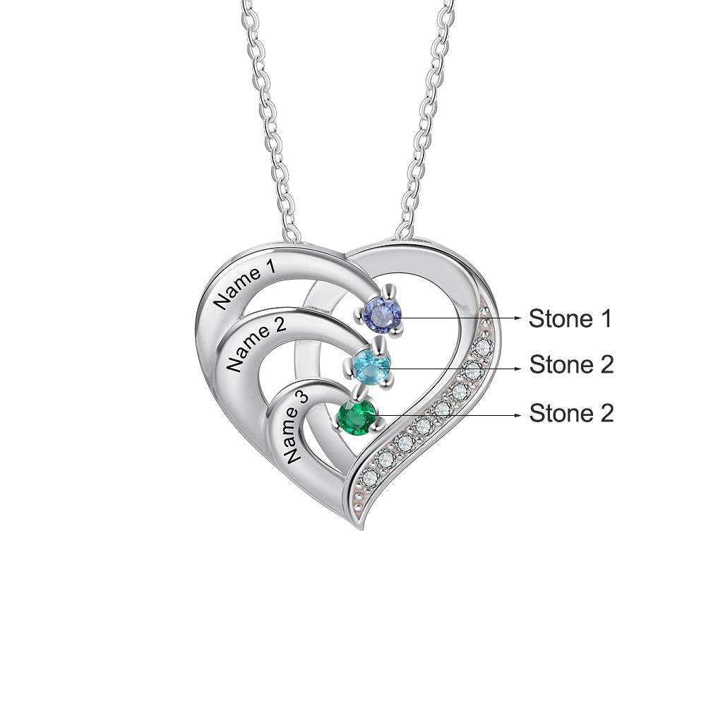 Into Love Sterling Silver Necklace - 3 Birthstone & Custom Names-Customized Jewel