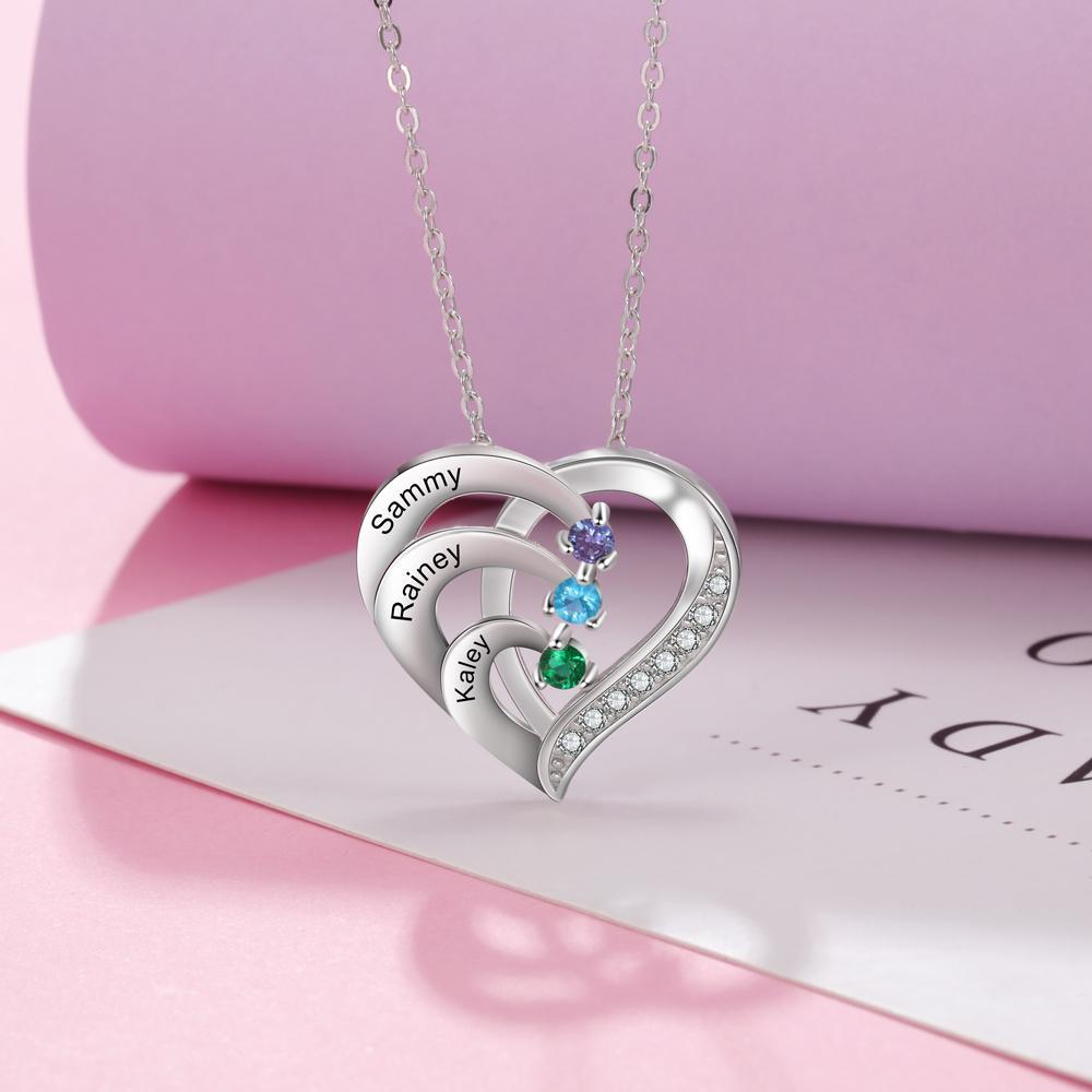 Into Love Sterling Silver Necklace - 3 Birthstone & Custom Names-Customized Jewel