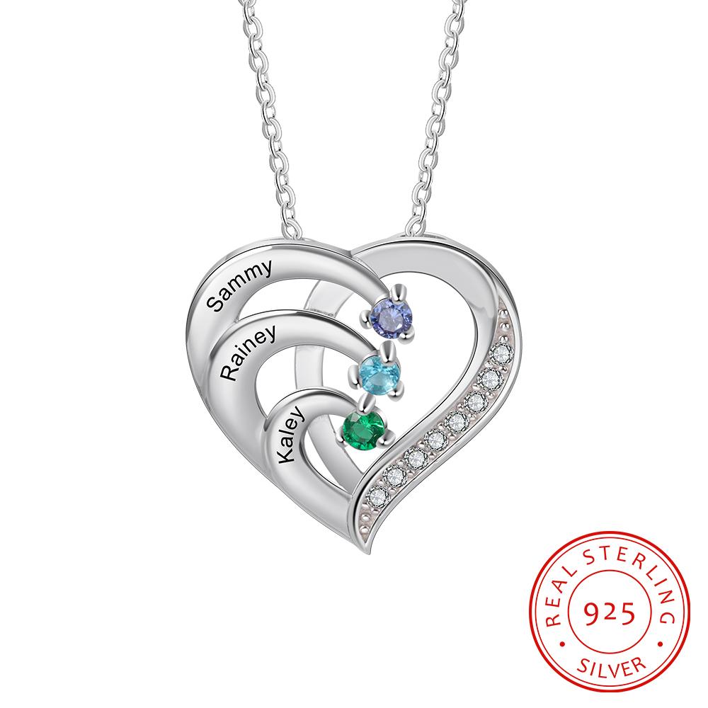 Into Love Sterling Silver Necklace - 3 Birthstone & Custom Names-Customized Jewel