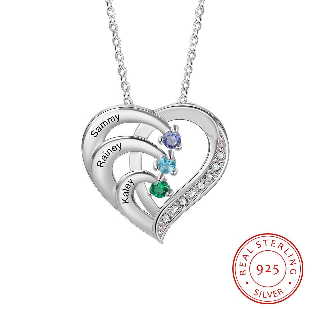 Into Love Sterling Silver Necklace - 3 Birthstone & Custom Names-Customized Jewel