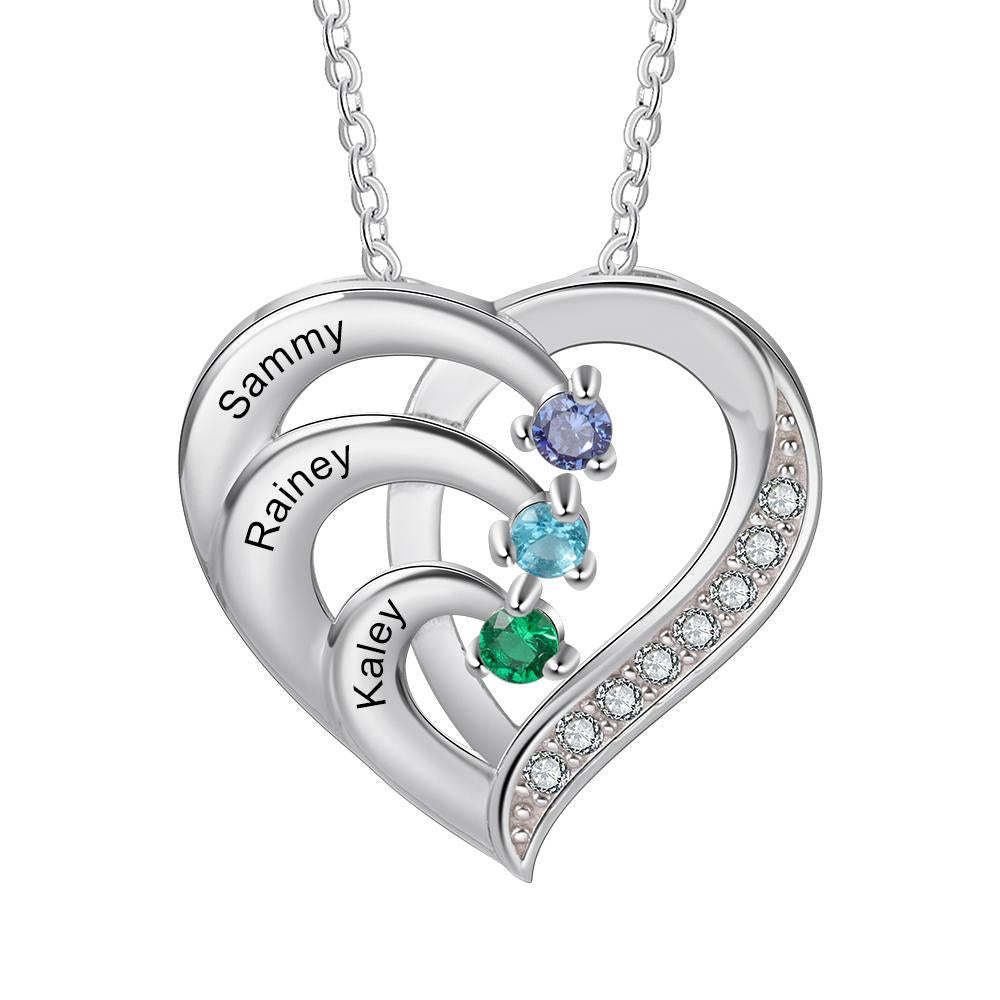 Into Love Sterling Silver Necklace - 3 Birthstone & Custom Names-Customized Jewel