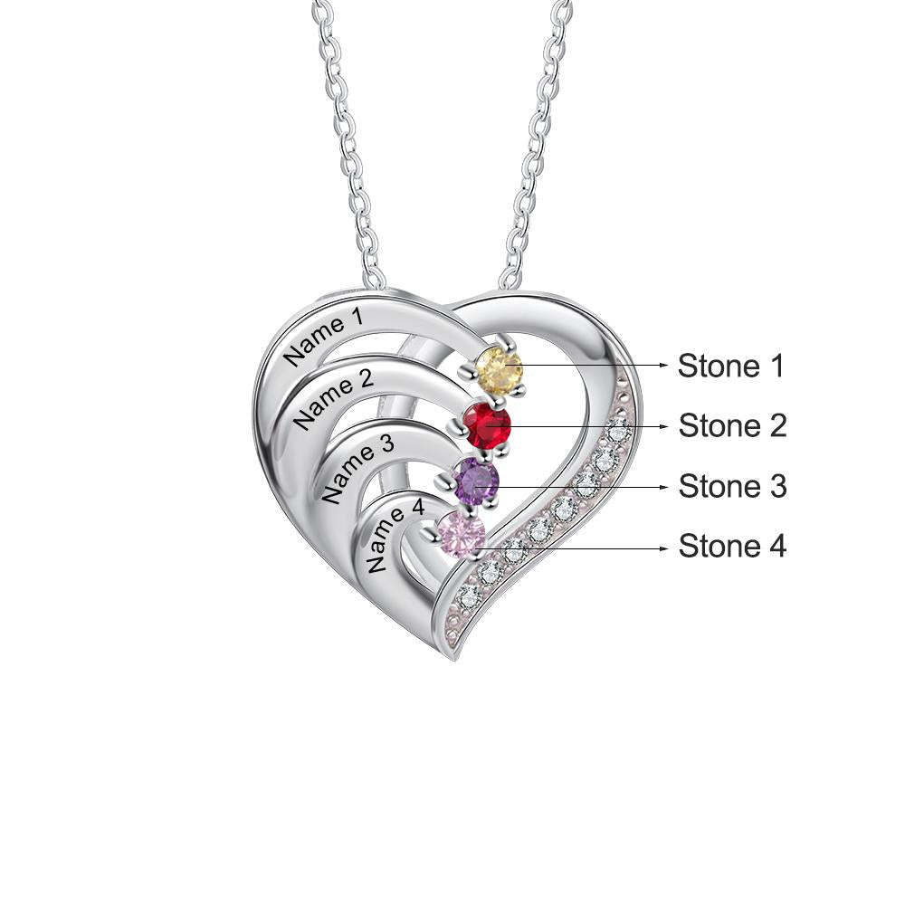 Into Love Sterling Silver Necklace - 4 Birthstone & Custom Names-Customized Jewel