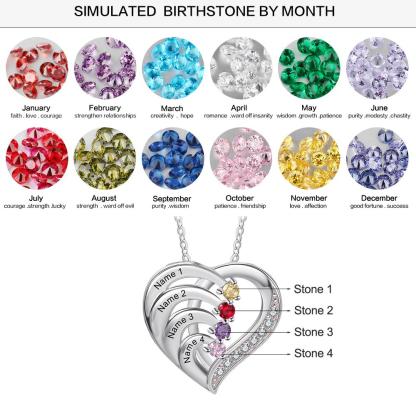 Into Love Sterling Silver Necklace - 4 Birthstone & Custom Names-Customized Jewel