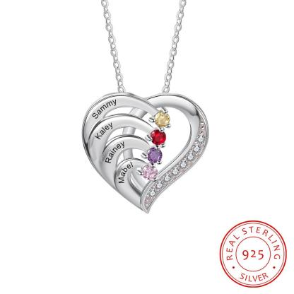 Into Love Sterling Silver Necklace - 4 Birthstone & Custom Names-Customized Jewel