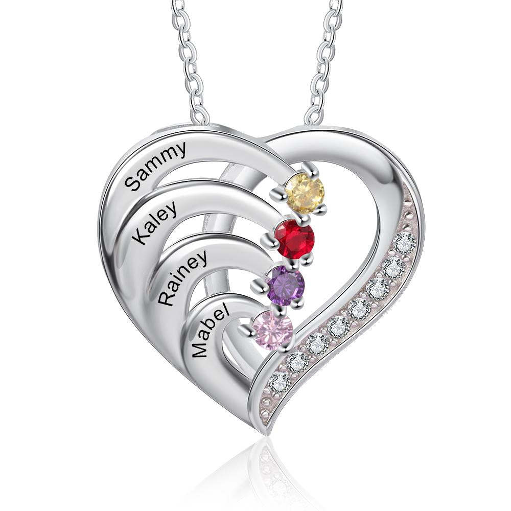 Into Love Sterling Silver Necklace - 4 Birthstone & Custom Names-Customized Jewel