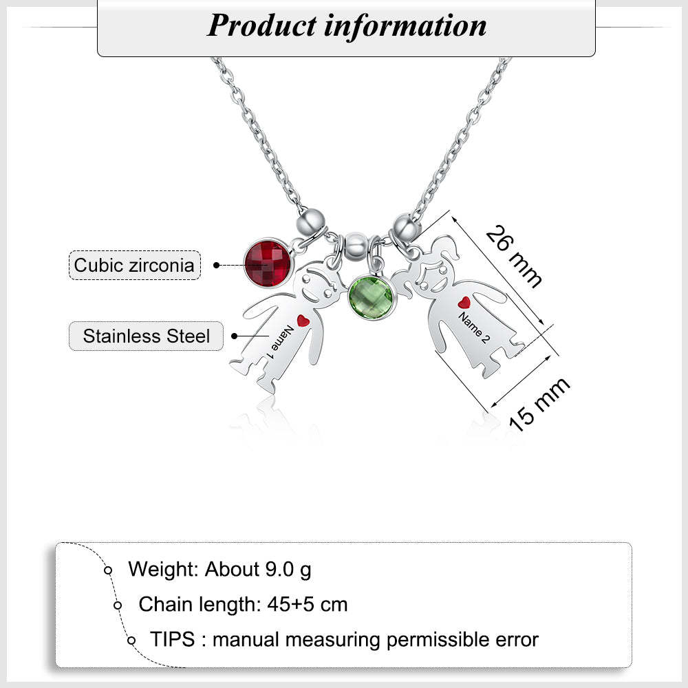 My Children Engraved Stainless Steel Necklace - 2 Custom Name & Birthstones-Customized Jewel