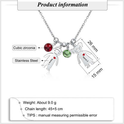 My Children Engraved Stainless Steel Necklace - 2 Custom Name & Birthstones-Customized Jewel