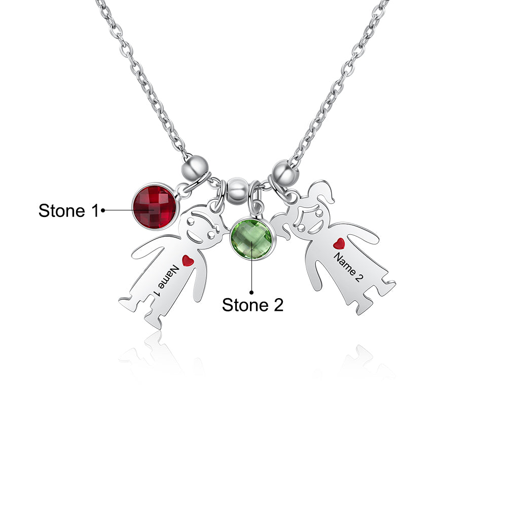 My Children Engraved Stainless Steel Necklace - 2 Custom Name & Birthstones-Customized Jewel