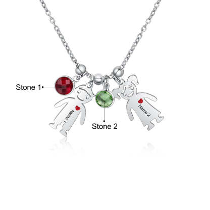 My Children Engraved Stainless Steel Necklace - 2 Custom Name & Birthstones-Customized Jewel