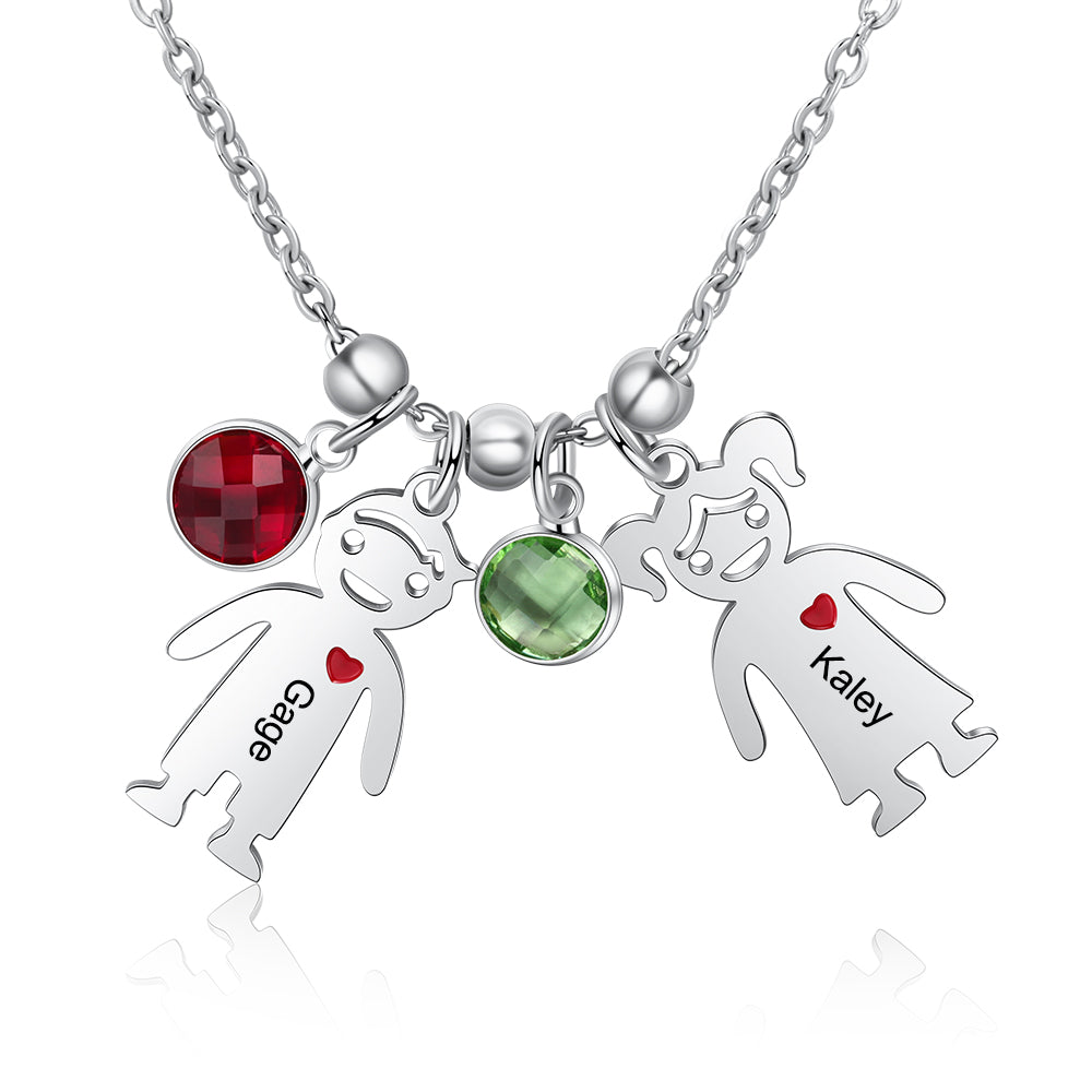 My Children Engraved Stainless Steel Necklace - 2 Custom Name & Birthstones-Customized Jewel