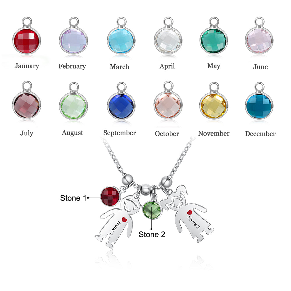 My Children Engraved Stainless Steel Necklace - 2 Custom Name & Birthstones-Customized Jewel