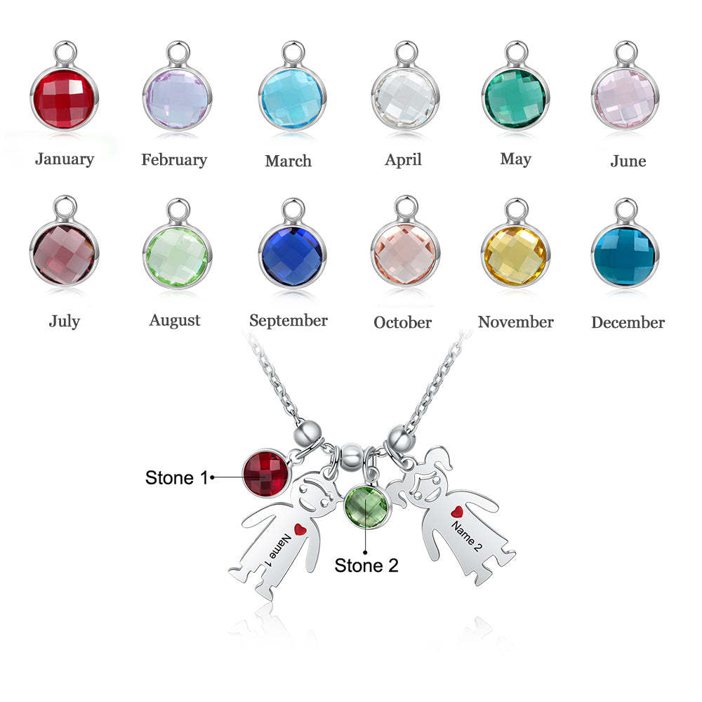 My Children Engraved Stainless Steel Necklace - 2 Custom Name & Birthstones-Customized Jewel
