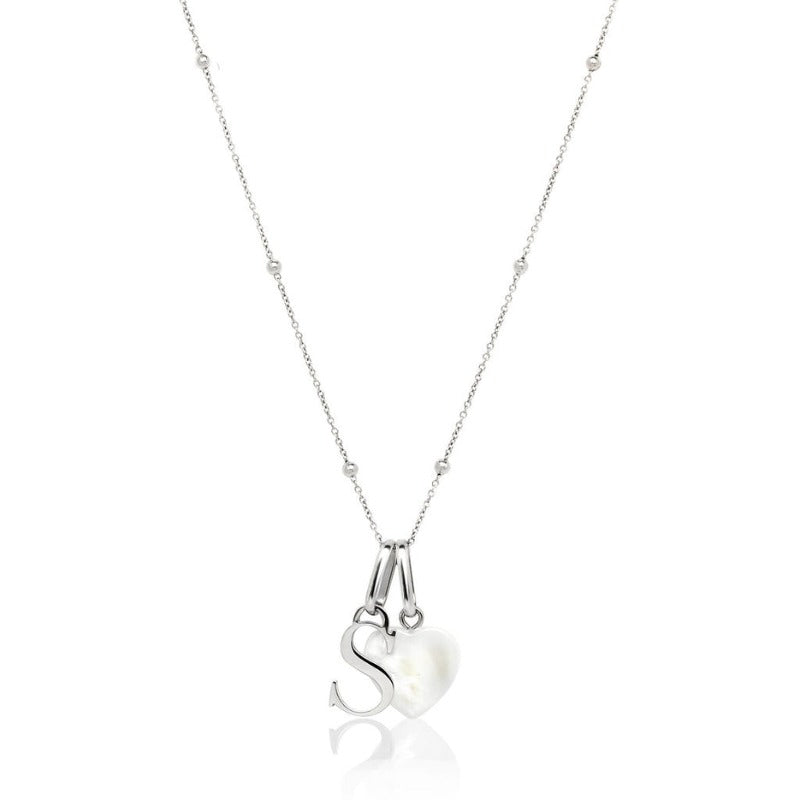 Silver Tone Chain Necklace With Initial Charm And Birthstone Pendant-Customized Jewel