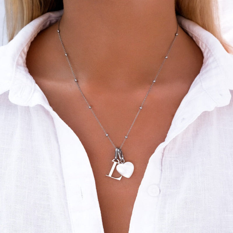 Silver Tone Chain Necklace With Initial Charm And Birthstone Pendant-Customized Jewel