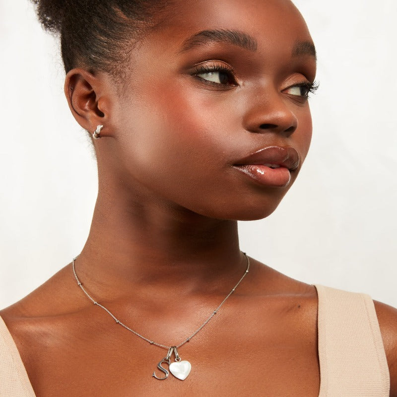 Silver Tone Chain Necklace With Initial Charm And Birthstone Pendant-Customized Jewel