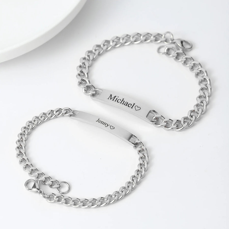 Personalized Couples Engraved Bracelet Set-Customized Jewel