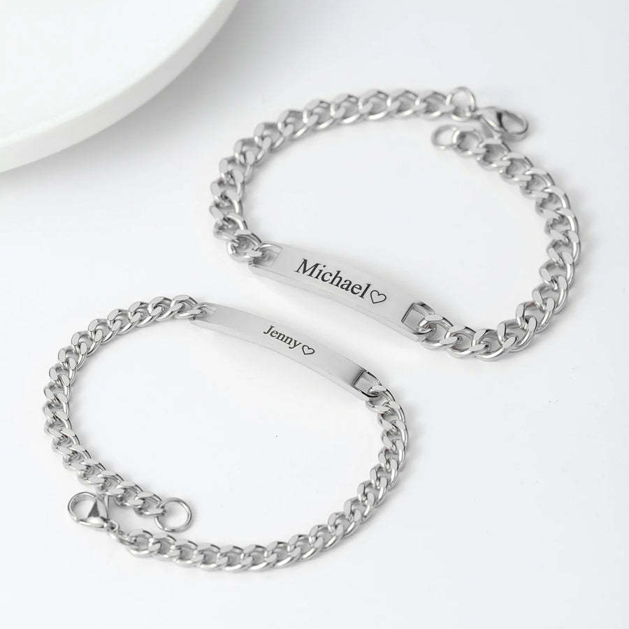 Personalized Couples Engraved Bracelet Set-Customized Jewel