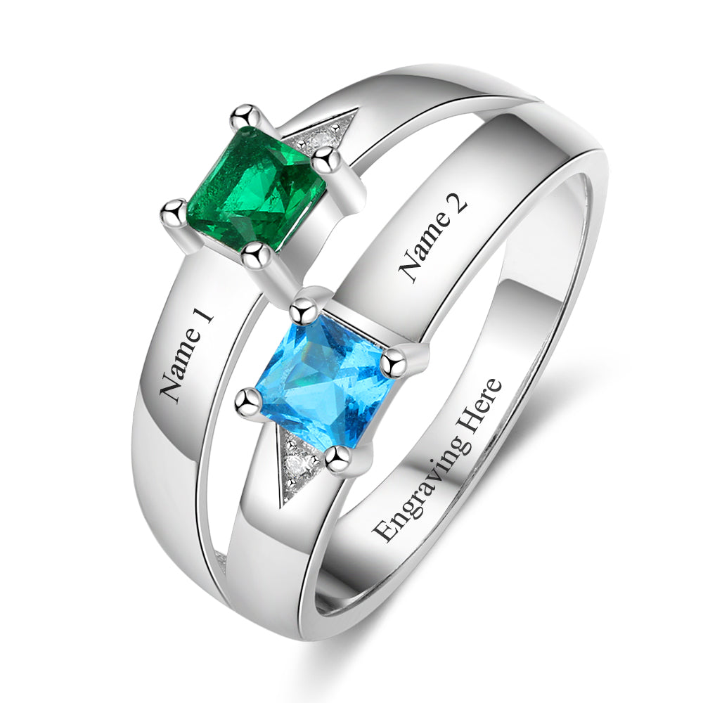 Personalized Gift for Love Engrave names 2 Birthstone Promise Rings For Women 925 Sterling Silver Jewelry-Customized Jewel