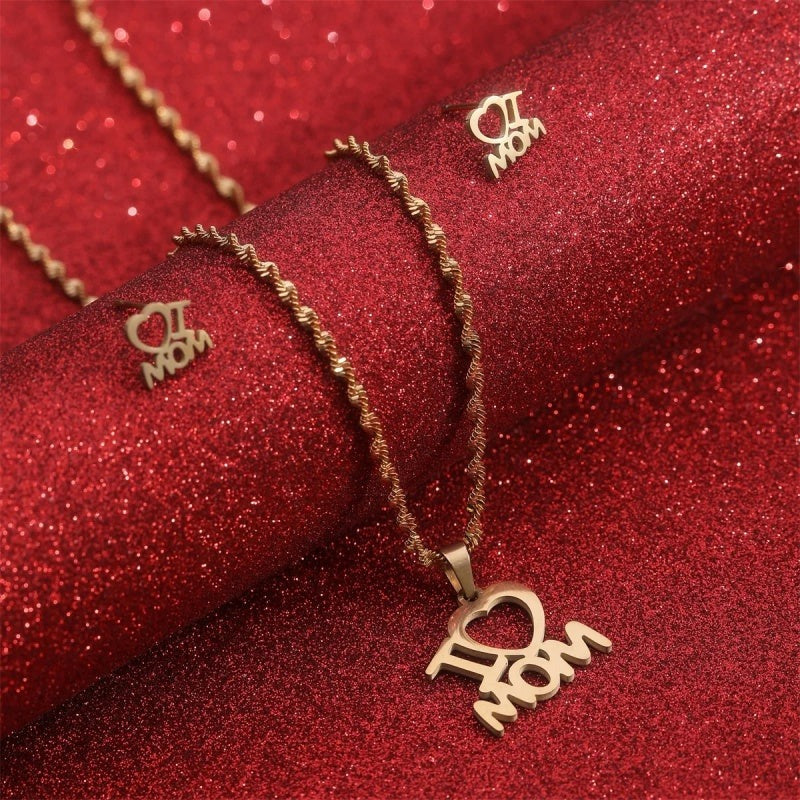 Stainless Steel Pendant Necklace Earrings Jewelry Set For Mothers Day Gift-Customized Jewel