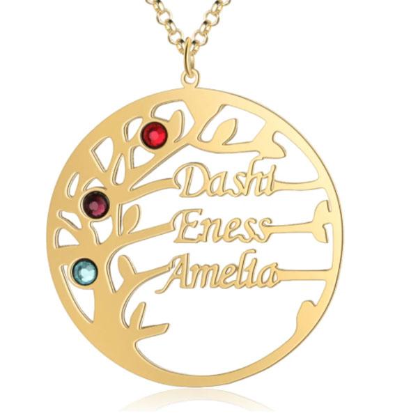 Personalized Mother Daughter Family Tree Necklace with Custom Nameplate & 3 Birthstones, Best Gift for Family Members & Friends-Customized Jewel